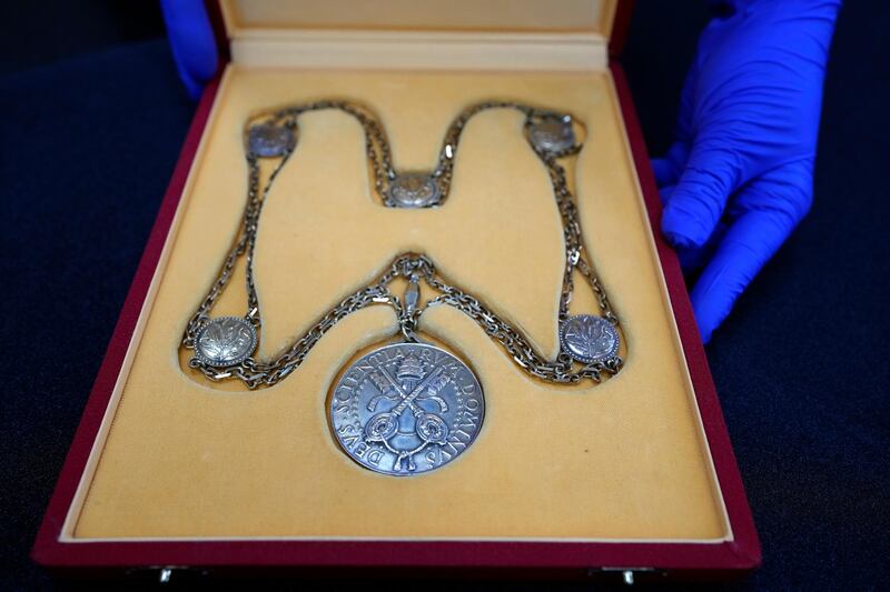 The Papal Medal awarded to Stephen Hawking. AP Photo