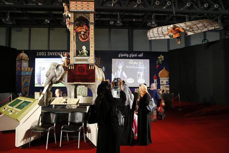 Visitors look at the medieval inventor Al Jazari’s water-powered Elephant Clock. The clock is on show at the 1001 Inventions exhibition at Sharjah Expo Centre. Photos Antonie Robertson / The National 