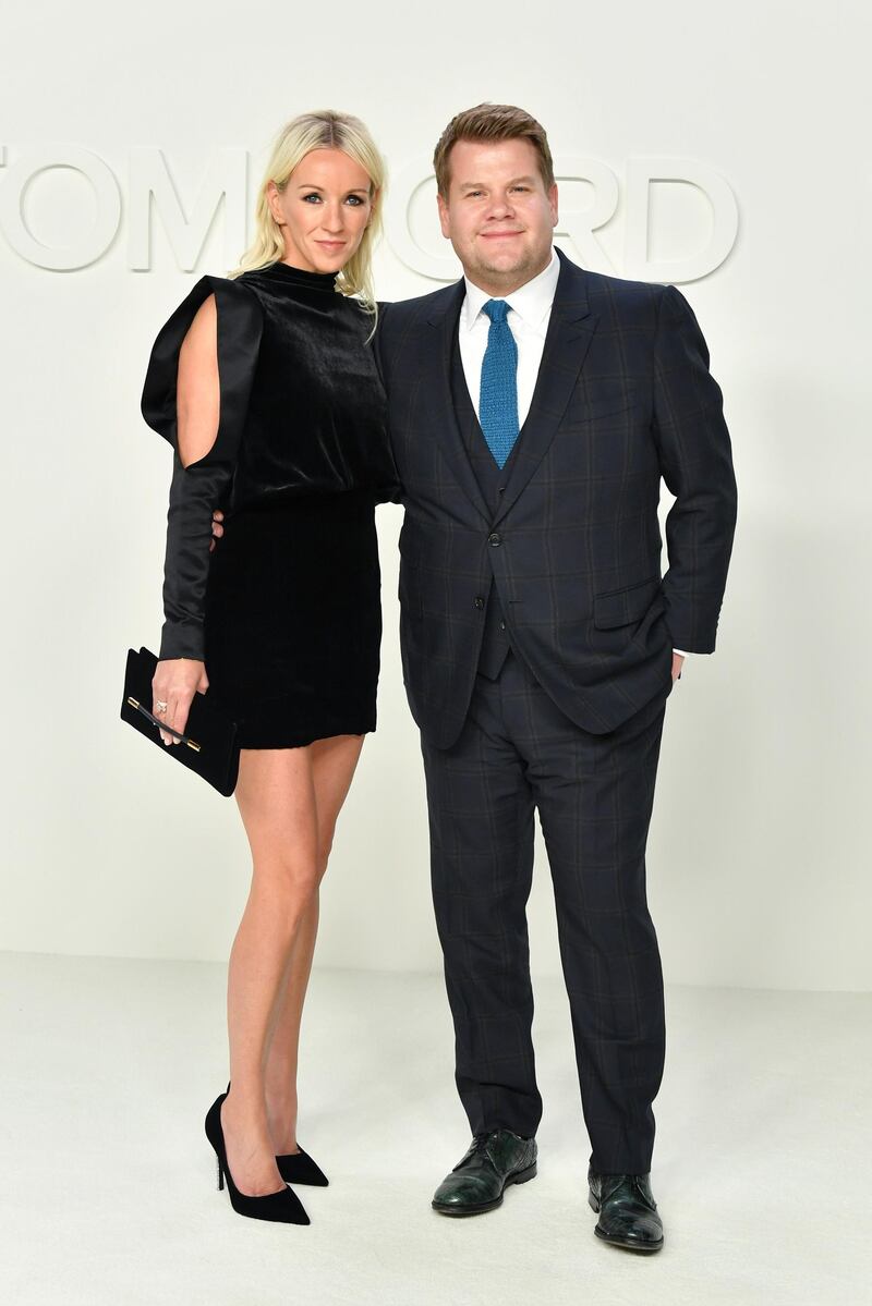 Julia Carey and James Corden attend the Tom Ford show during New York Fashion Week on February 7, 2020, in Los Angeles. AFP