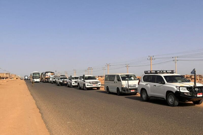 A convoy leaves Khartoum for Port Sudan as fighting between military factions in the Sudanese capital continues. AFP