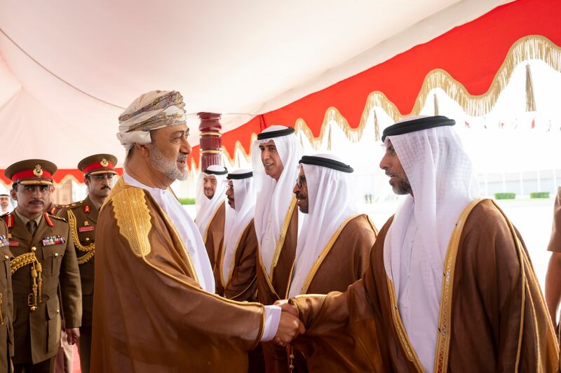 Sultan Haitham bids farewell to Suhail Al Mazrouei, UAE Minister of Energy and Infrastructure.
 

