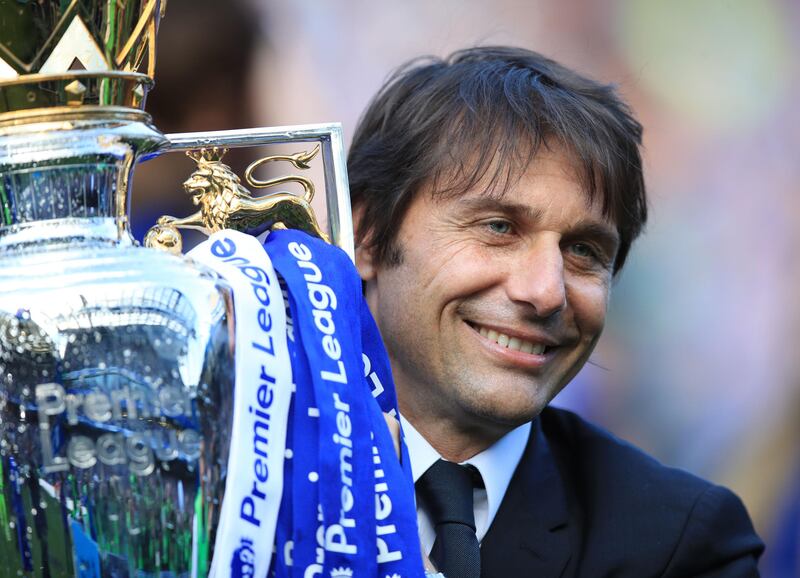 File photo dated 21-05-2017 of Chelsea manager Antonio Conte with the Premier League Trophy PRESS ASSOCIATION Photo. Issue date: Friday July 21, 2017. Chelsea won last season's Premier League at something of a canter, lifting the trophy with three games to spare. See PA story SOCCER Pre season Talking Points. Photo credit should read Mike Egerton/PA Wire.
