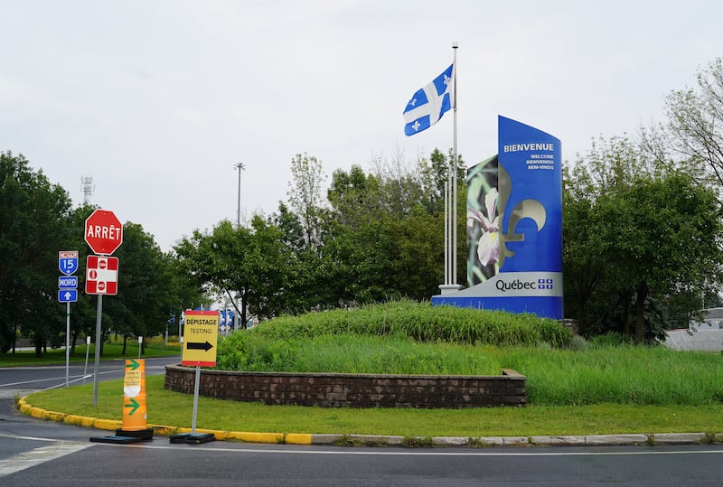 A welcome sign on the Canadian side of the US-Canada border in Lacolle, Quebec. Willy Lowry / The National