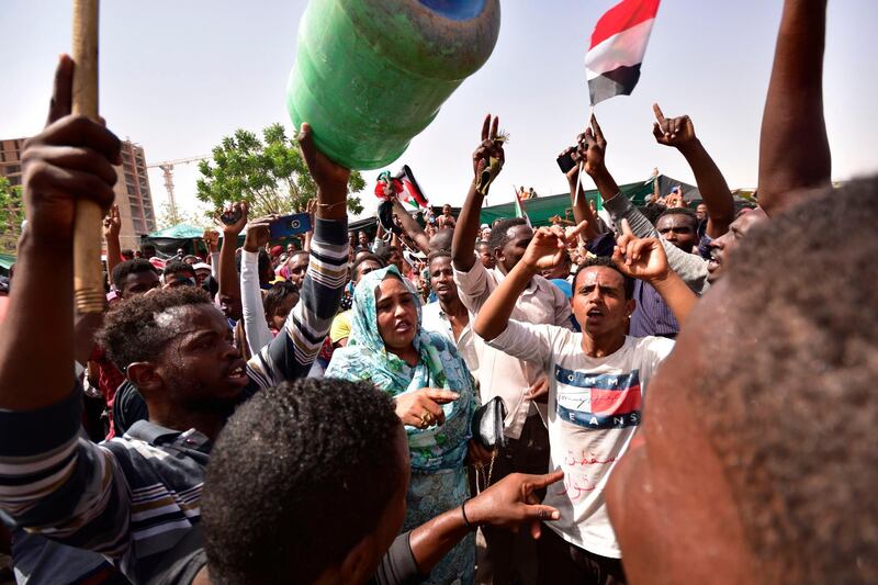 Sudanese demonstrators gather in a street in central Khartoum on April 11, 2019. AFP