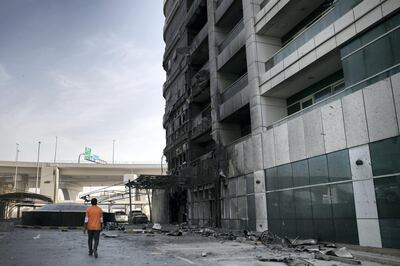 DUBAI, UNITED ARAB EMIRATES - MAY 28, 2018. 

Aftermath of Zen tower fire.

The blaze forced more than 100 residents to flee the Dubai Marina tower and left the building badly damaged. It began in the kitchen of a business on the ground floor, investigators believe.

(Photo by Reem Mohammed/The National)

Reporter: 
Section: NA