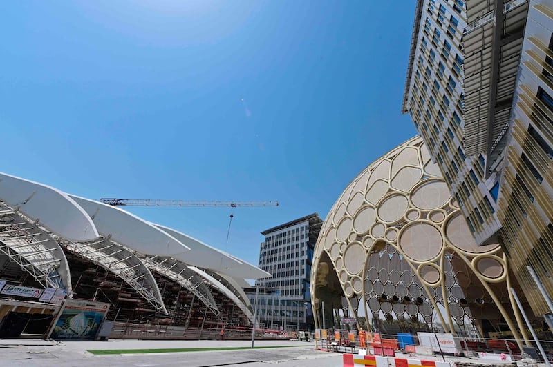 A partial view of the Dubai Expo 2020 site pictured on June 14, 2020. Armies of workers in protective masks are racing to complete the mammoth site although the coronavirus led to the event being postponed by a year. AFP