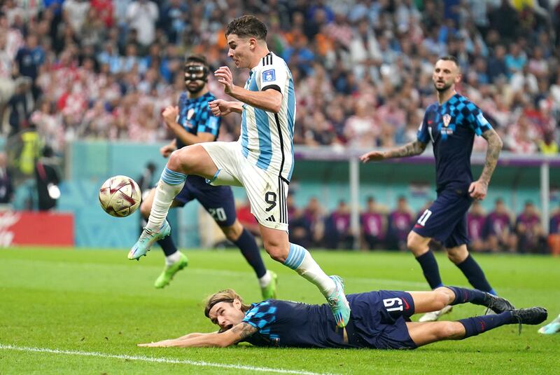 Argentina's Julian Alvarez scores the second goal. PA