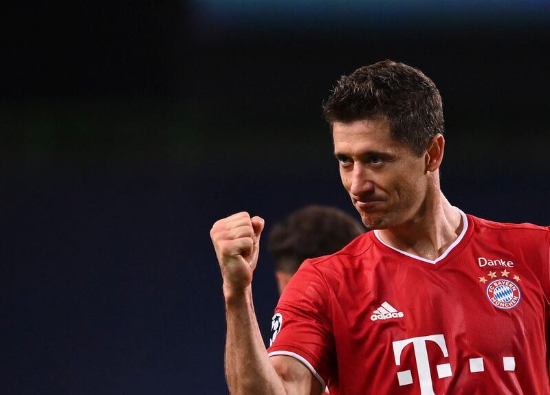 Robert Lewandowski celebrates after scoring. AP