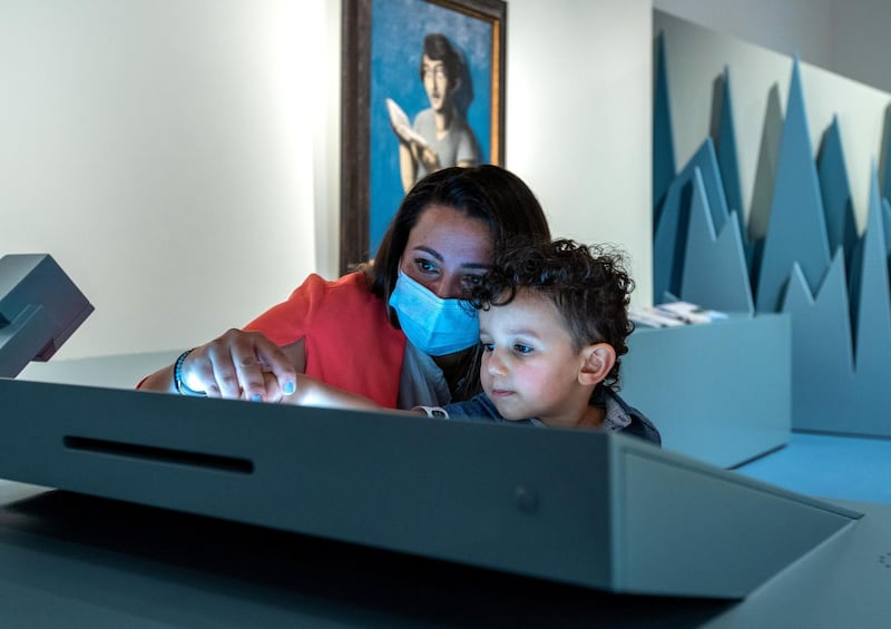 Louvre Abu Dhabi Children’s Museum reopens this week. Preview of the revamped space June, 15, 2021. Elias Kadoura, 2, learns while using his stylus pen. Victor Besa / The National. 
Reporter: Alexandra Chaves for Arts & Culture