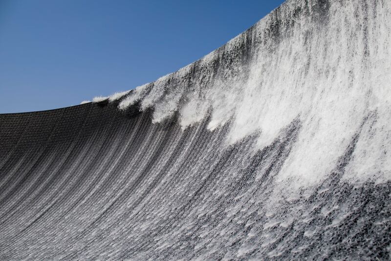 Billed as a 'must-see' landmark, the Expo 2020 Water Feature has sheets of water cascading down vertical walls 13 metres high..