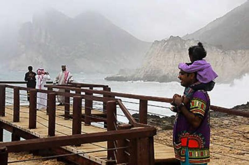 A mist descends on Mughsail Beach, one of Salalah's most popular. Its biggest attraction is a blowhole which throws water nearly nine metres into the air.