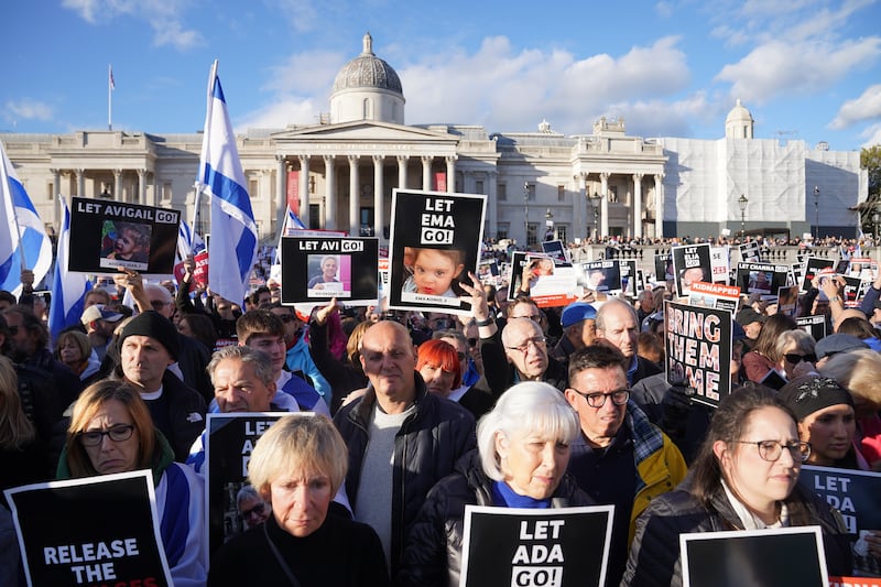 Members of the Jewish community attend a Solidarity Rally in Trafalgar Square in London. PA