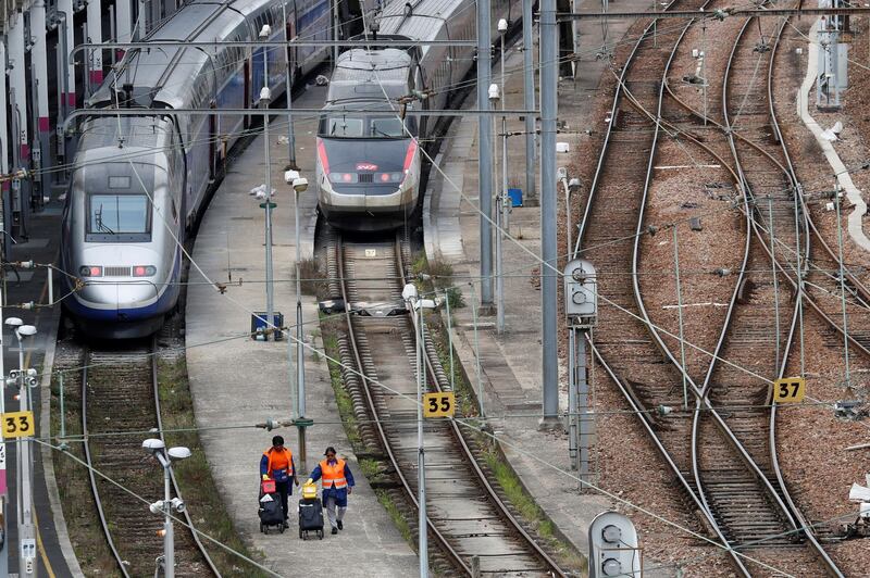 TGV high-speed trains operated by state-owned railway company SNCF are parked in a SNCF depot station in Charenton-le-Pont near Paris, France April 2, 2018. REUTERS/Gonzalo Fuentes