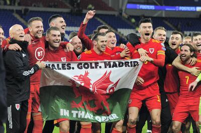 CARDIFF, WALES - NOVEMBER 19: Wales celebrate at full time during the UEFA Euro 2020 Group E Qualifier match between Wales and Hungary at the Cardiff City Stadium on November 19, 2019 in Cardiff, Wales. (Photo by Athena Pictures/Getty Images)