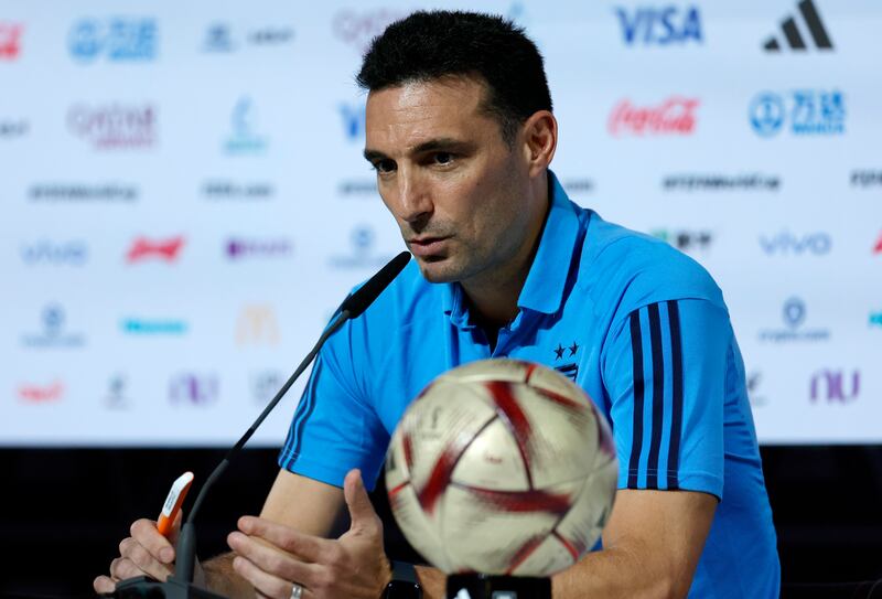 Argentina's head coach Lionel Scaloni is one win away from lifting the World Cup. EPA