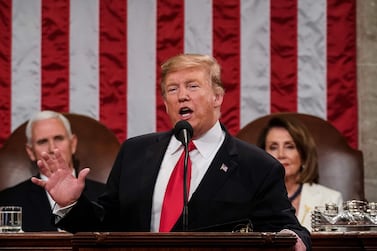 US President Donald Trump delivers the State of the Union address. AFP 