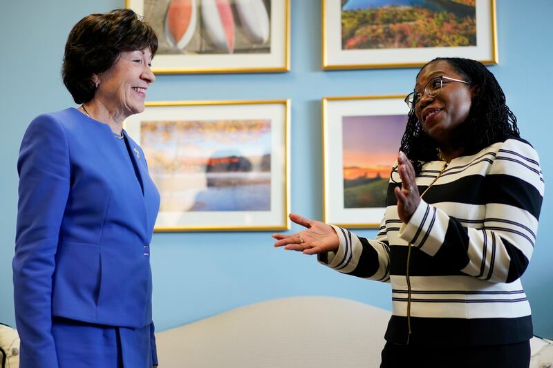 US Republican Senator Susan Collins of Maine meets Ms Brown Jackson. AP