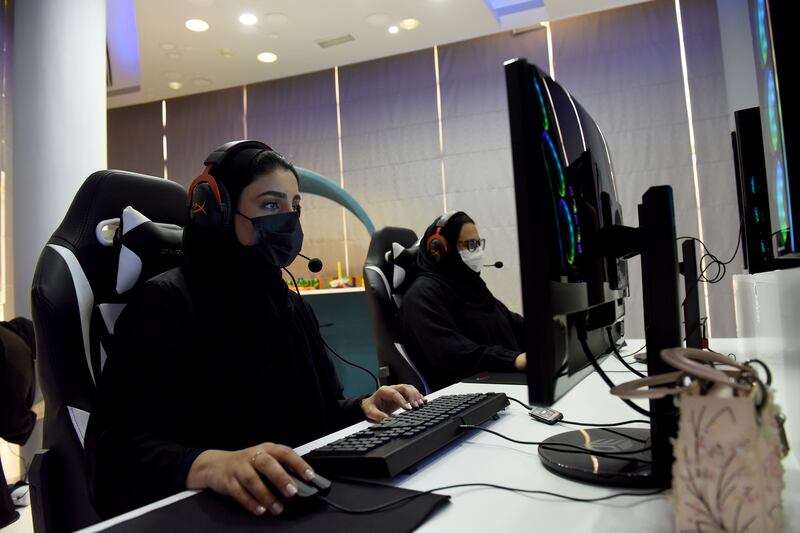Gamers at a computer gaming lounge for women in Abu Dhabi, on July 9. Reuters