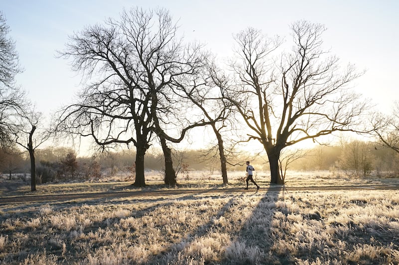 A frosty morning run in Wansted Park in London. PA