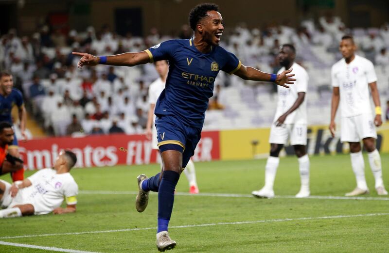 Mukhtar Ali celebrates after scoring Al Nassr's first goal. EPA