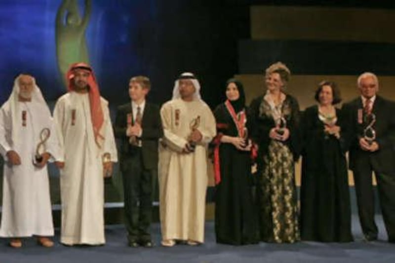 Award winners at the ceremony inside the grand ballroom at the Emirates Palace hotel on Sunday night.