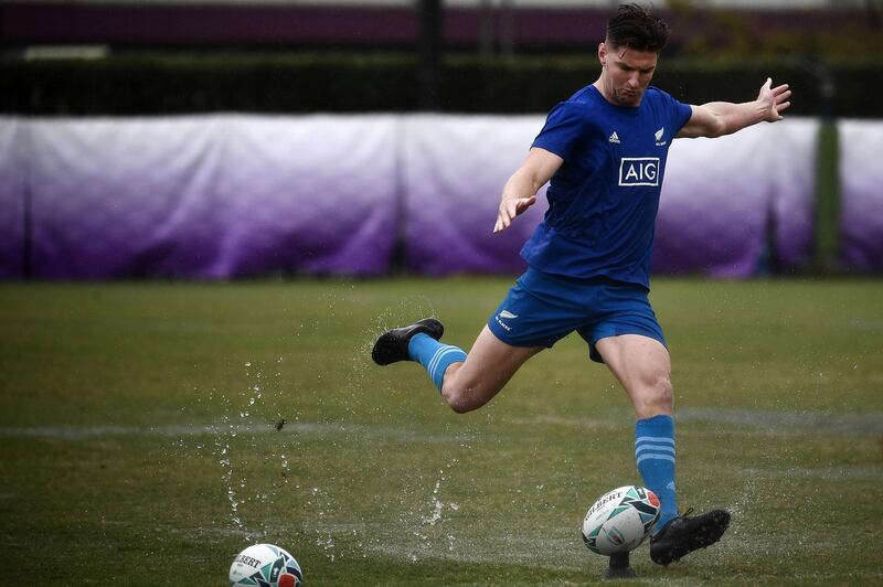 New Zealand fly-half Jordie Barrett during a training session at the Tatsuminomori Seaside Park in Tokyo before their Rugby World Cup semi-final against England. AFP