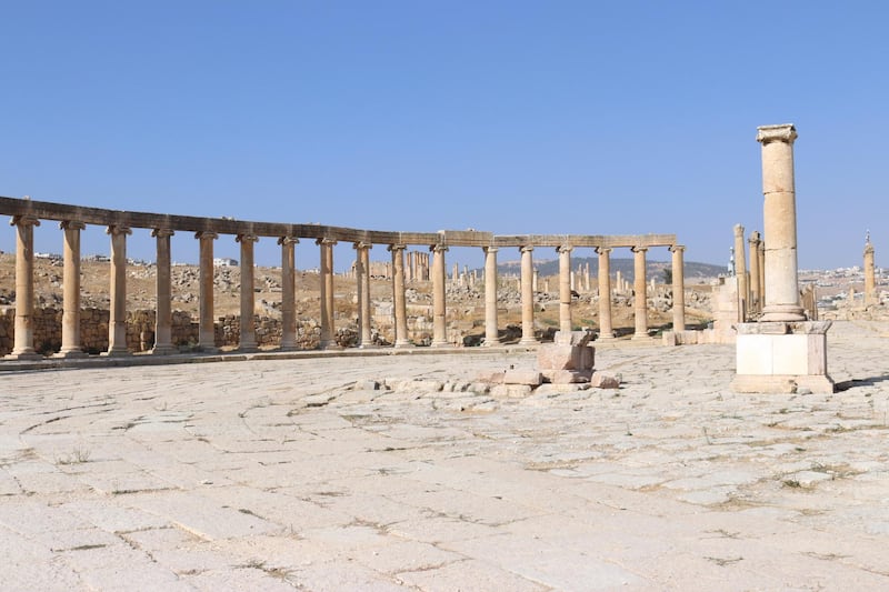 Jerash’s Oval Forum, normally a hub for tourists and vendors alike, is empty mid-day on October 21, 2020