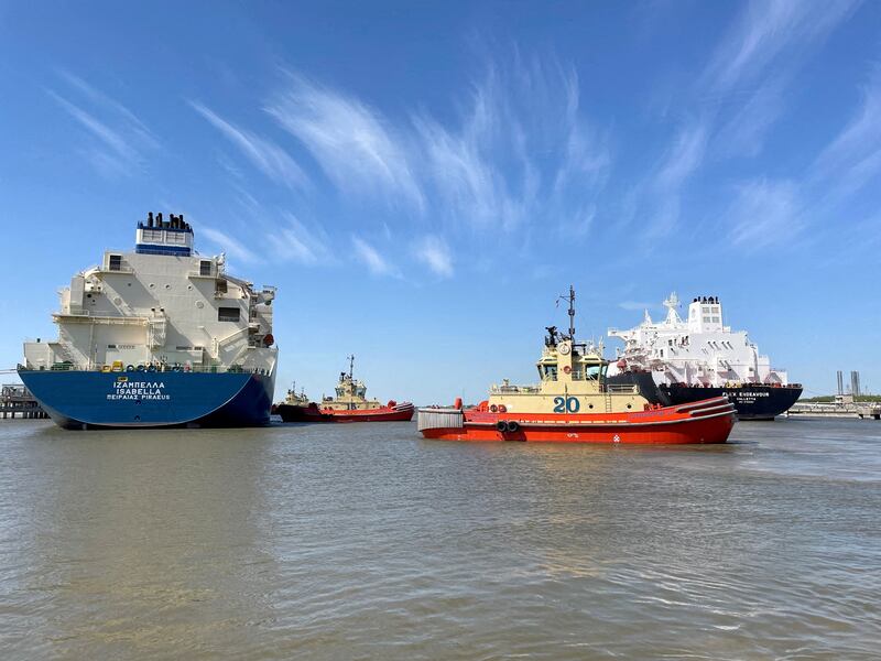 LNG tankers in Louisiana. US natural gas exports to Europe stood at an average of 6.4 billion cubic feet per day over the past 12 months. Reuters