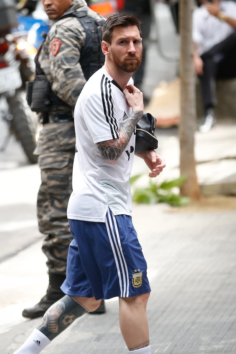 Lionel Messi arrives at his hotel after a training session with the team, in Belo Horizonte, Brazil. EPA