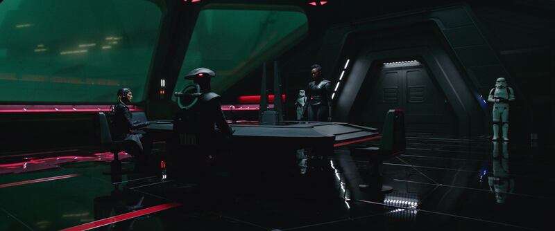 Fifth Brother (Sung Kang, seated on right) and Reva (Moses Ingram, standing) in 'Obi-Wan Kenobi'. 