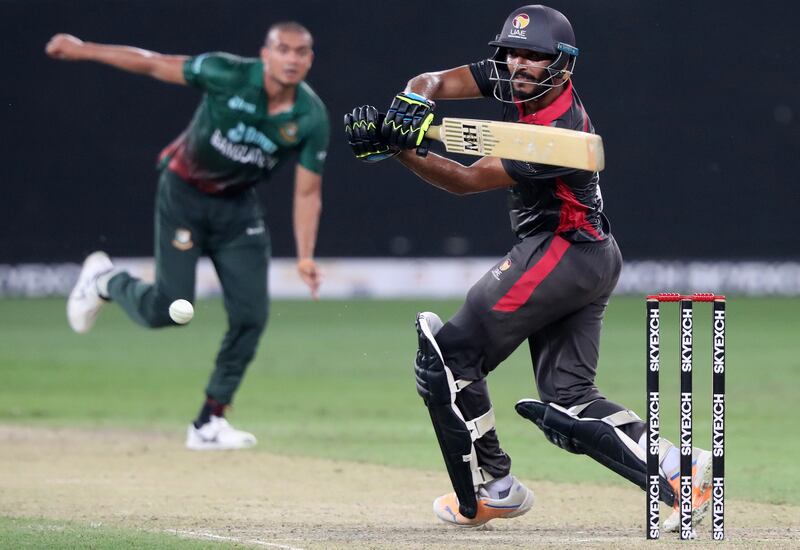 UAE captain CP Rizwan batting during his team's 32-run defeat against Bangladesh in Dubai on Tuesday, Spetmeber 27, 2022. All images by Chris Whiteoak / The National