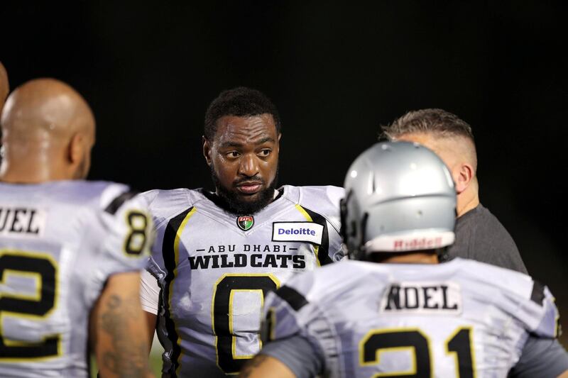 Dubai, United Arab Emirates - March 16th, 2018: Abu Dhabi Wildcats Ralphie Lega during the Desert bowl between the Dubai Barracudas and the Abu Dhabi Wildcats. Friday, March 16th, 2018. Sport City, Dubai. Chris Whiteoak / The National