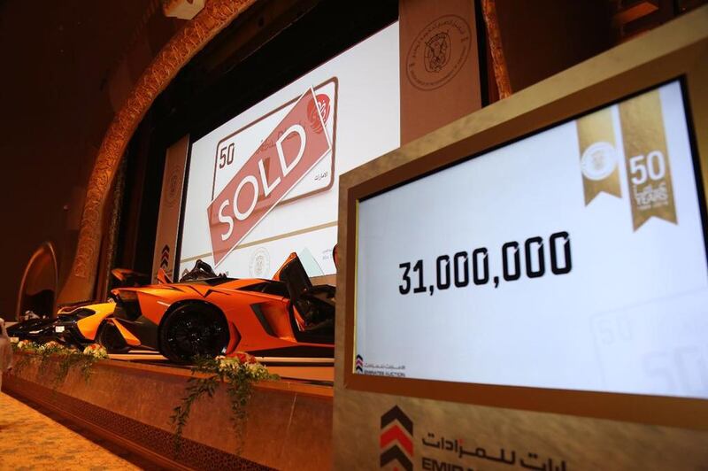 A No 1 limited edition licence plate commemorating Abu Dhabi Government’s Golden Jubilee was sold for Dh31 million earlier this month. Courtesy Misbar