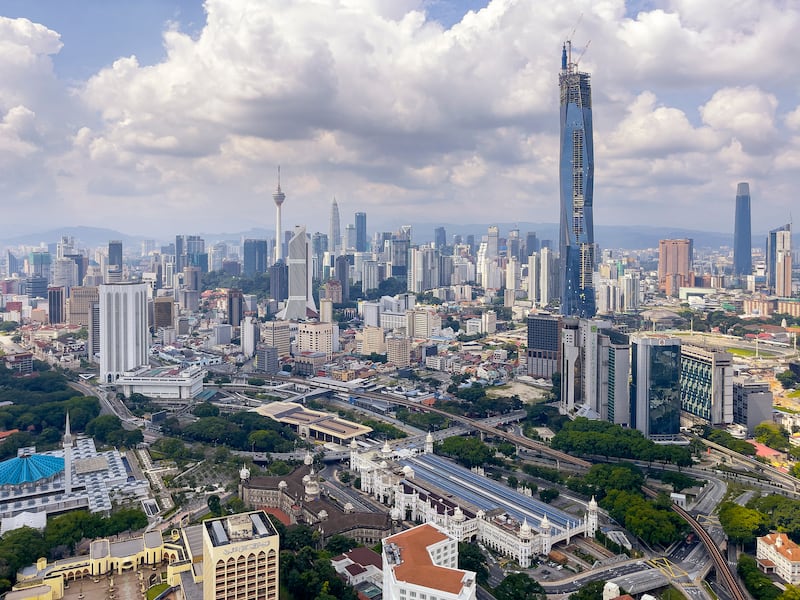 The top spire of Merdeka 118, the second-tallest building in the world, has been completed. Getty Images