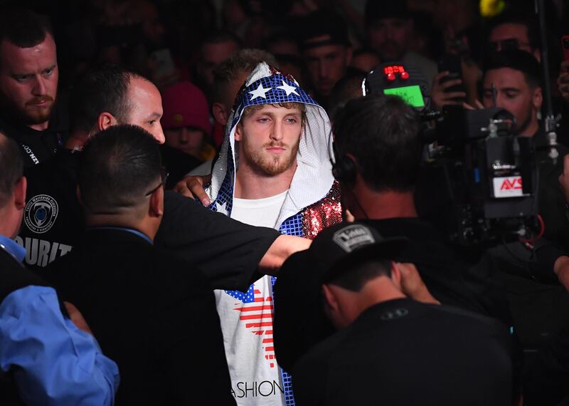 Logan Paul enters the ring for his pro debut fight against KSI at Staples Center. AFP