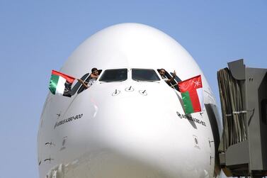 Emirates celebrated completing the shortest A380 flight in the world between Dubai and Muscat. Courtesy Emirates
