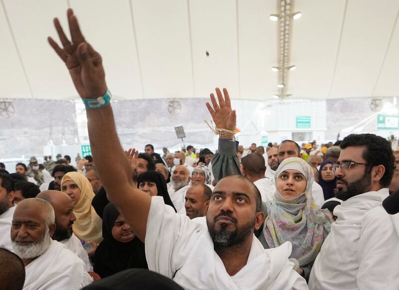 Pilgrims take part in the stoning of the devil ritual in Mina. AP