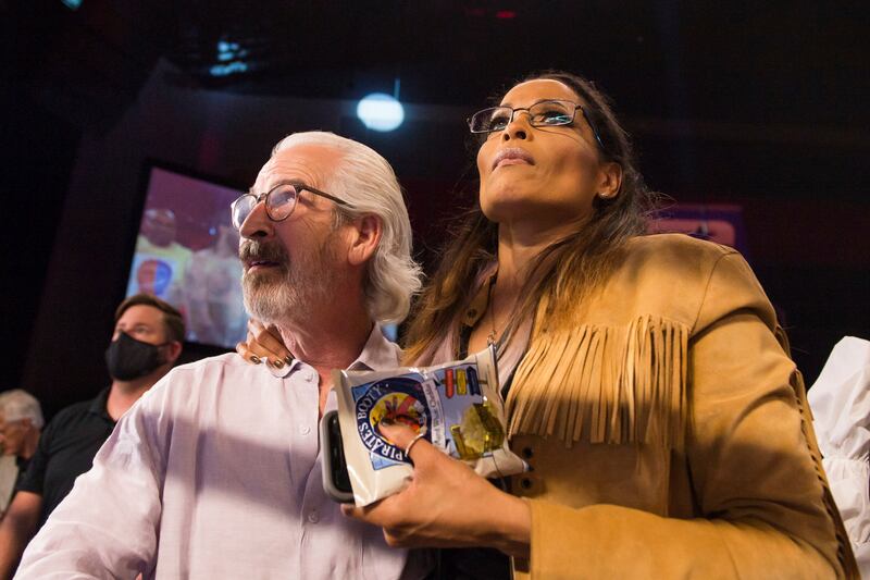 Rasheda Ali Walsh, right, and her husband, Bob Walsh, watch as their son Nico Ali Walsh defeated Jordan Weeks.