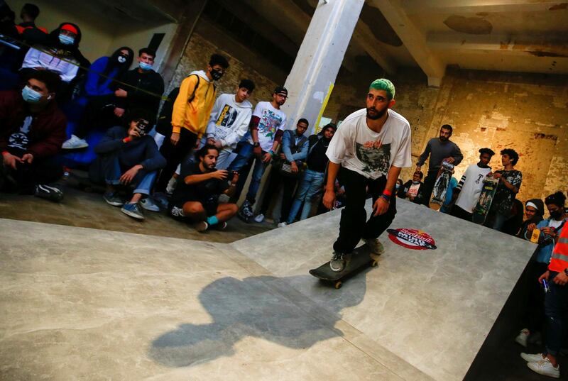 Egyptian skateboarder, Yassin El Attar, competes at the Red Bull Mind The Gap skateboarding event at Townhouse Gallery, near Tahrir Square, in the Egyptian capital Cairo. Reuters