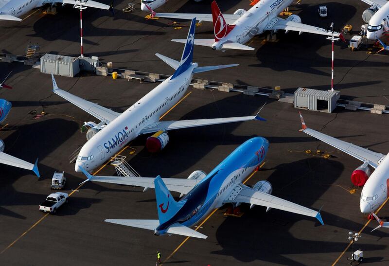 FILE PHOTO: Boeing 737 Max aircraft are parked in a parking lot at Boeing Field in this aerial photo over Seattle, Washington, U.S., June 11, 2020. REUTERS/Lindsey Wasson/File Photo
