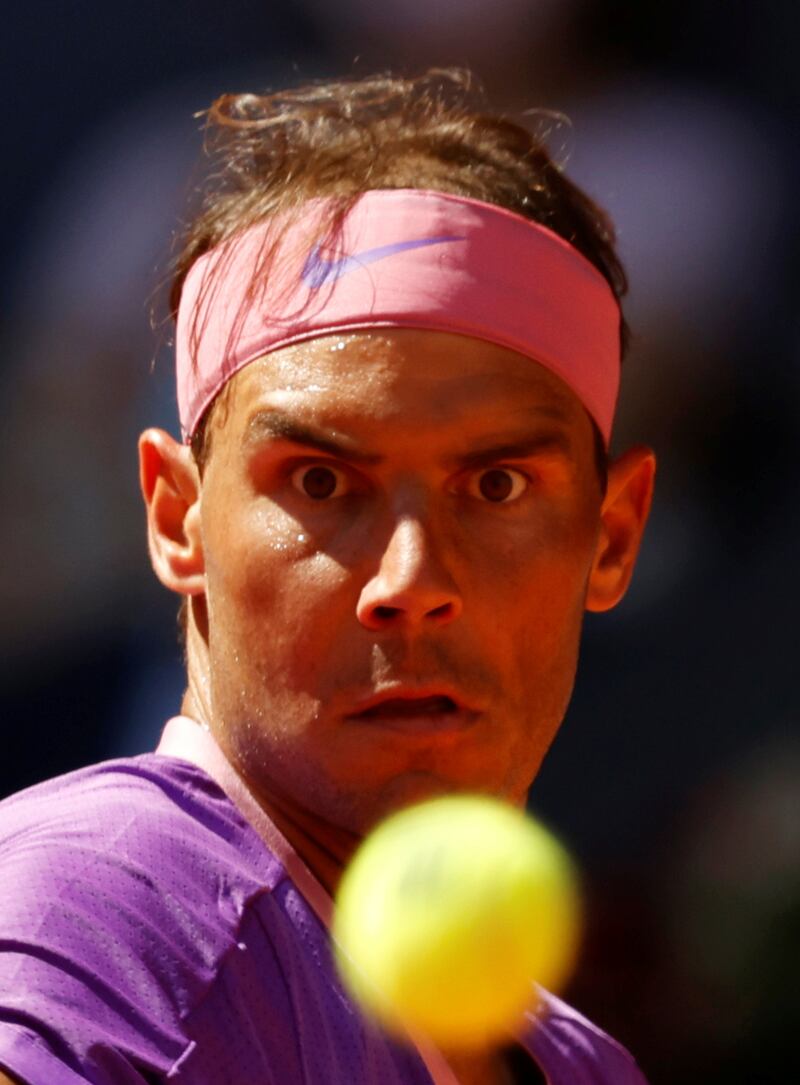 Spain's Rafael Nadal during his third-round match against Alexei Popyrin of Australia at the Madrid Open on Thursday, May 6. Nadal won the match 6-3, 6-3. Reuters