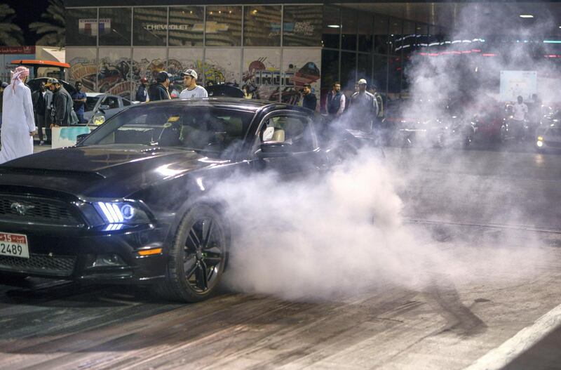 Abu Dhabi, United Arab Emirates - Highly customized Mustangs at the Drag Race Car Show event sponsored by Premium Motors & organized by Emirates Mustang Club at Yas Marina Circuit on January 29, 2018. (Khushnum Bhandari/ The National)