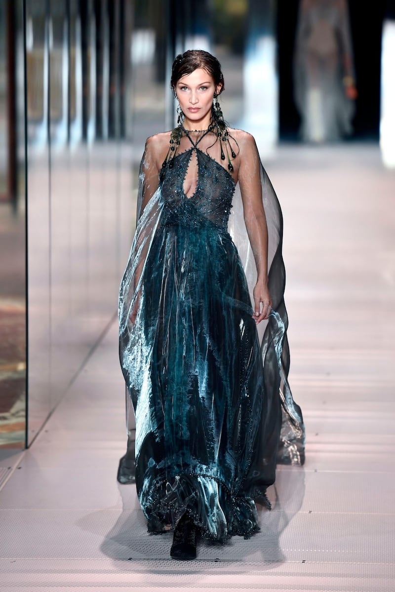 American model Bella Hadid walks during the Fendi spring / summer 2021 show during Paris Haute Couture Week on January 27. AFP