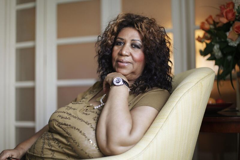 FILE - In this July 26, 2010 file photo, soul singer Aretha Franklin poses for a portrait in Philadelphia. Stevie Wonder visited an ailing Aretha Franklin at her home in Detroit on Tuesday, Aug. 14, 2018. Franklinâ€™s publicist Gwendolyn Quinn said Tuesday that the Rev. Jesse Jackson and Franklinâ€™s ex-husband, actor Glynn Turman, also visited the Queen of Soul, who is seriously ill. (AP Photo/Matt Rourke, File)