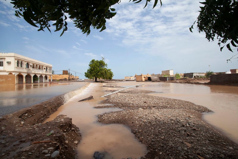 Flooded streets in Al Khaburah, one day after Cyclone Shaheen brought wind speeds of up to 116 kilometres an hour. Photo: EPA