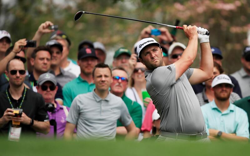 epa07492733 Jon Rahm of Spain hits his tee shot on the fourth hole during the first practice round for the 2019 Masters Tournament at the Augusta National Golf Club in Augusta, Georgia, USA, 08 April 2019. The 2019 Masters Tournament is held 11 April through 14 April 2019.  EPA/TANNEN MAURY