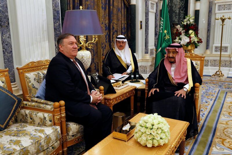 King Salman meets Mike Pompeo. Reuters