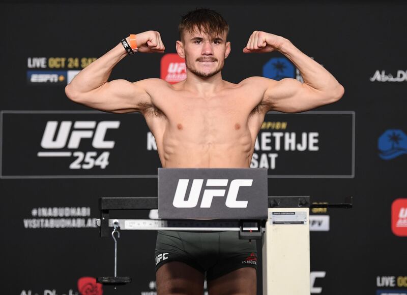 ABU DHABI, UNITED ARAB EMIRATES - OCTOBER 23: Nathaniel Wood of England poses on the scale during the UFC 254 weigh-in on October 23, 2020 on UFC Fight Island, Abu Dhabi, United Arab Emirates. (Photo by Josh Hedges/Zuffa LLC)