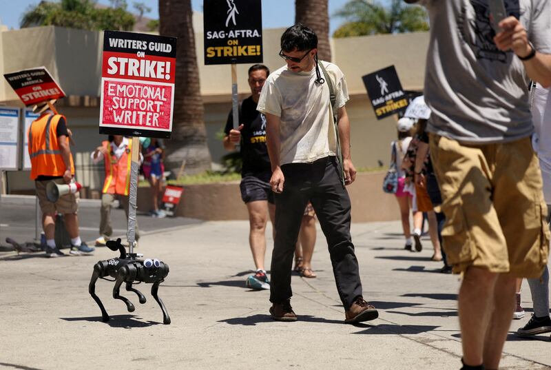 Robot dog Gato helps promote the cause of actors and writers on strike in Los Angeles. Reuters