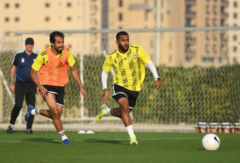 Players from the UAE national team take part in a training session in Dubai.